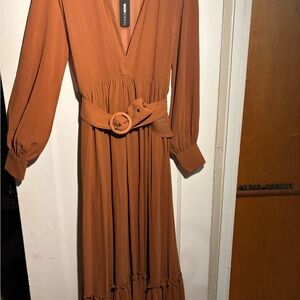 Fashion Nova Rust Long Sleeve Dress